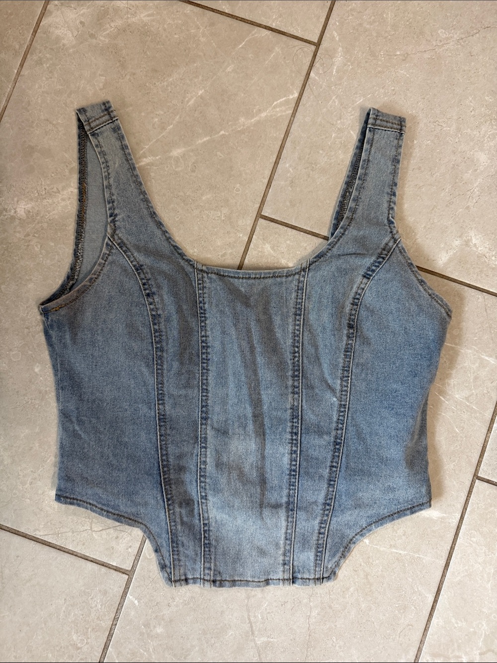 Denim Panelled Tank Top - Light Blue